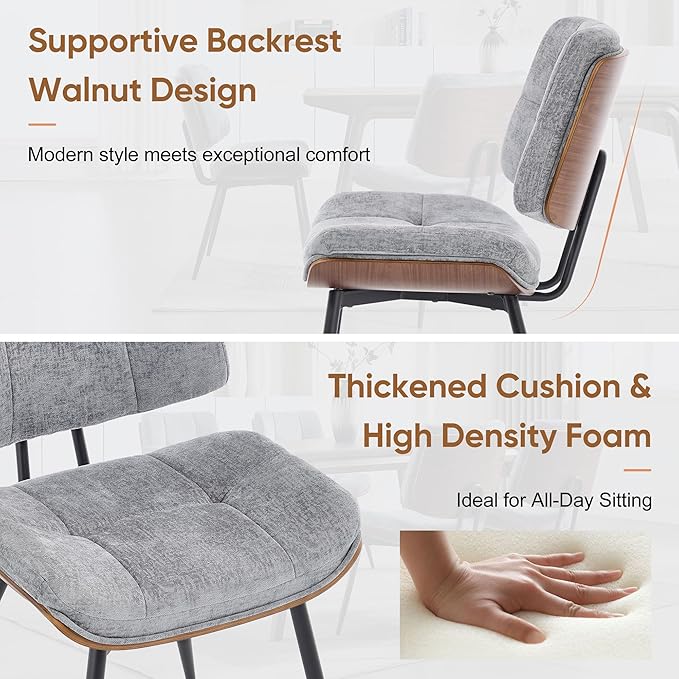 BFZ Dining Chairs Set of 2, Mid Century Modern Kitchen Chairs with Walnut Bentwood Back and Metal Legs, Upholstered Fabric Dining Room Chairs for Kitchen, Living Room