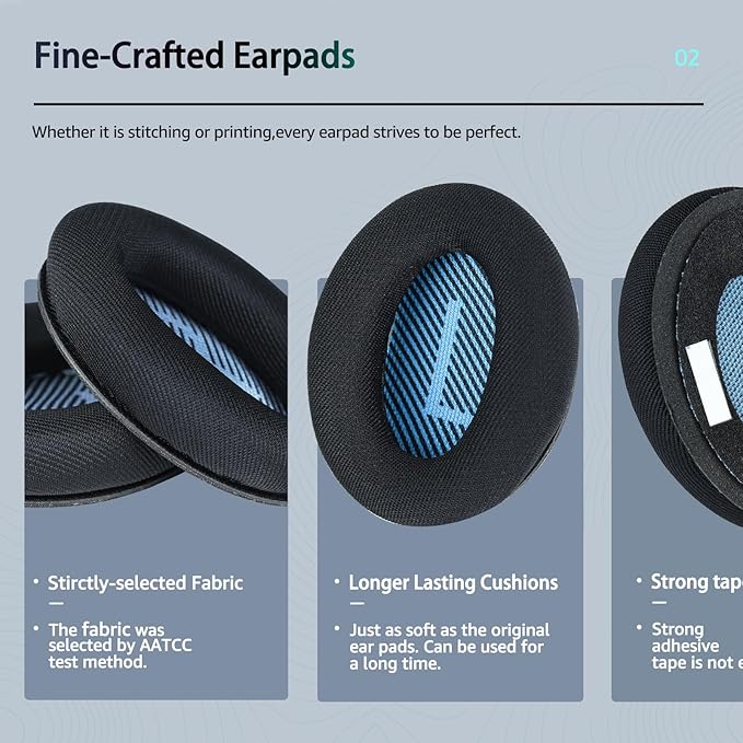 Fabric Comfort -Wzsipod Ear Pads for Bose QuietComfort 35/Qc35ii Headphones, Compatible with QC45 QC25 QC2 QC15 & More Series, Replacement Exclusive Styles, s1