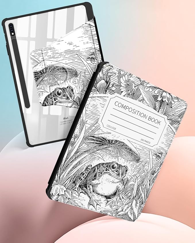 Wazzasoft for Samsung Galaxy Tab S7/S7 Plus/S8 Plus Case - 12.4 Inch Folio Cover with Pencil Holder - Women/Girl Cute Girly Black Flower Unique Design - Rotating Tablet Case