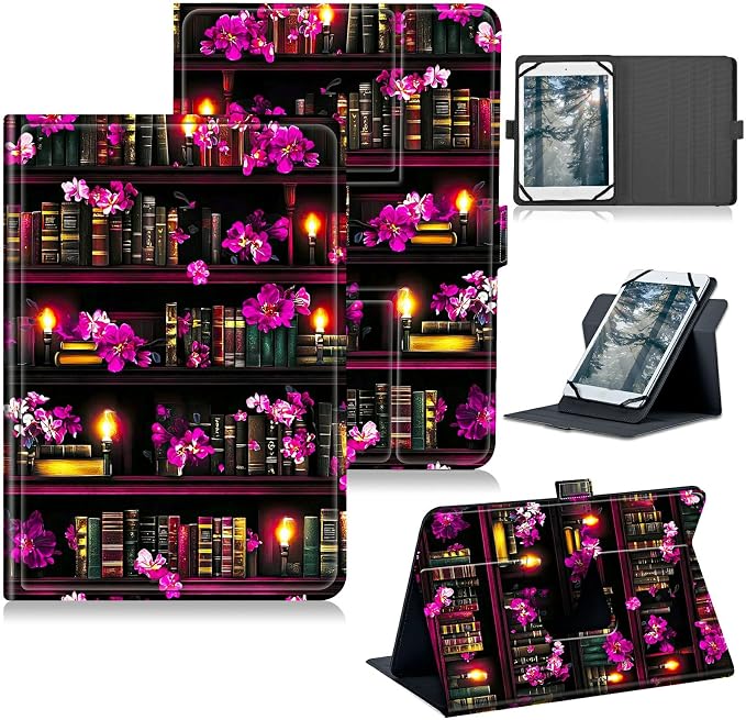 for Walmart Onn 10.1 2024 Onn 10.1 Gen 4 Universal Tablet Case 360 Degree Rotating Kickstand Protective Stand Case with Multiple Viewing PU Leather Shell Case Black Book Cat