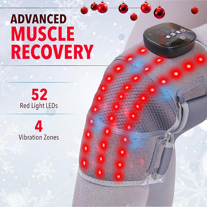 FORTHiQ RED+ Knee Massager with Heat and Red Light Therapy, Knee Brace with 5 Intensity Levels, 52 Red & Infrared Lights, Cordless, Adjustable for Knees, Elbows & Shoulders, FSA-HSA Eligible