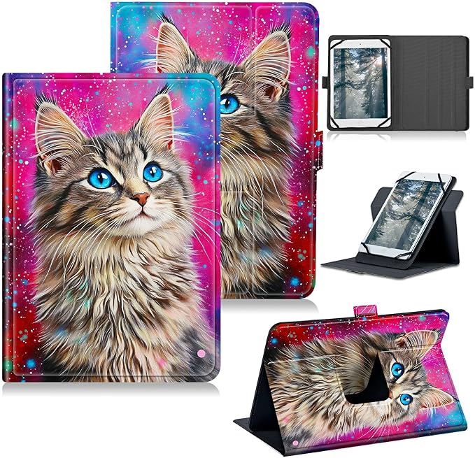 for Walmart Onn 10.1 2024 Onn 10.1 Gen 4 Universal Tablet Case 360 Degree Rotating Kickstand Protective Stand Case with Multiple Viewing PU Leather Shell Case Black Book Cat
