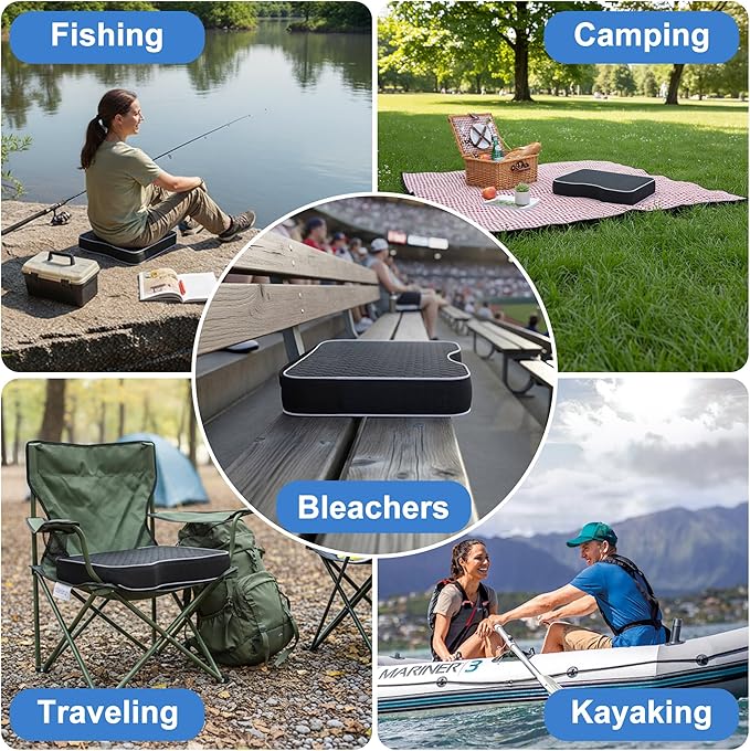 Stadium Seat Cushions for Bleachers - 3.15" Extra Thick Portable Bleacher Seats with Memory Foam & Massage Dots, Comfortable Waterproof Outdoor Chair Pads for Sporting Events, Travel, Camping