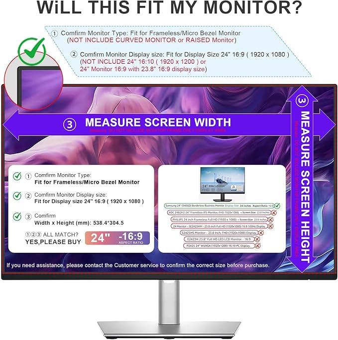 FILMEXT [2 Pack Removable 24 Inch Computer Privacy Screen Filter for 16:9 All-in-One Desktop/Frameless Monitor - Blue Light UV Blocking Privacy Shield for Thin Bezel Computer