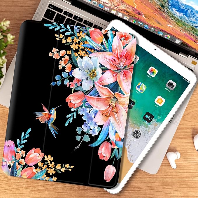 Vimorco for iPad 10.2 Case 9th Generation Cover Flower Cats for iPad 9th/8th/7th Generation Case Slim Soft Rubber Back Adjustable Stand Auto Wake/Sleep Smart Black Cat