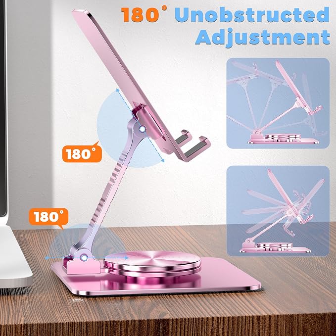 360 Rotatable Foldable Phone Stand for DeskFully Adjustable Desktop Phone Holder Cradle Dock Compatible with iPhone 17 16 15 14 13 12 11 Pro MaxTabletsAll Phones(Black)