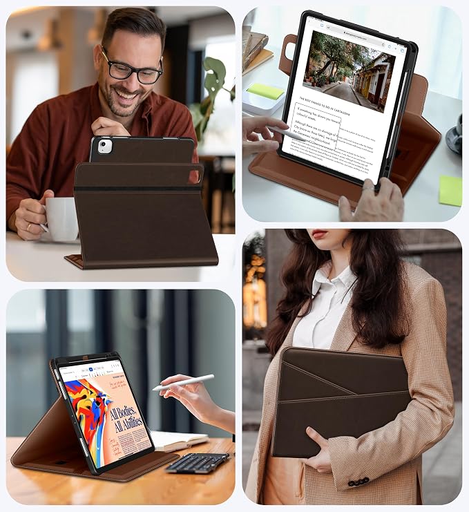 DTTO for iPad Air 13 Inch Case M4 / M3 / M2 (2026/2025/2024) 360 Degree Rotating Premium Leather Folio Stand Cover with Pencil Holder Brown