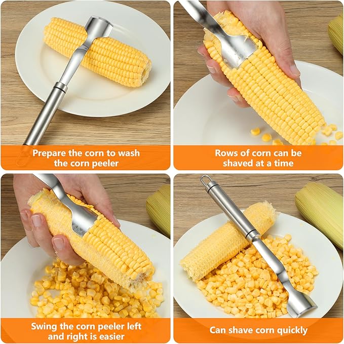 iziusy Corn Peeler Corn Cob Remover, Stainless Steel Corn Stripper Tool, Heavy Duty Kitchen Gadget for Removing Corn Kernels from Cobs