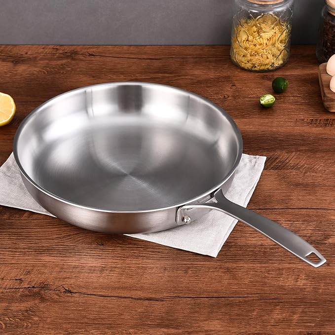 Inqibee 8.5-10-12 Inch Stainless Steel Pans Set with Lid, Detachable Handle