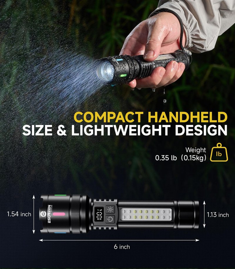Esgreen LED Rechargeable Flashlights High Lumens 20000 2 Pack, Single Click Bright Flashlight Long Lasting 12H, Compact Handheld Flash Light USB C, White & Red Light, for Hiking Camping Gift
