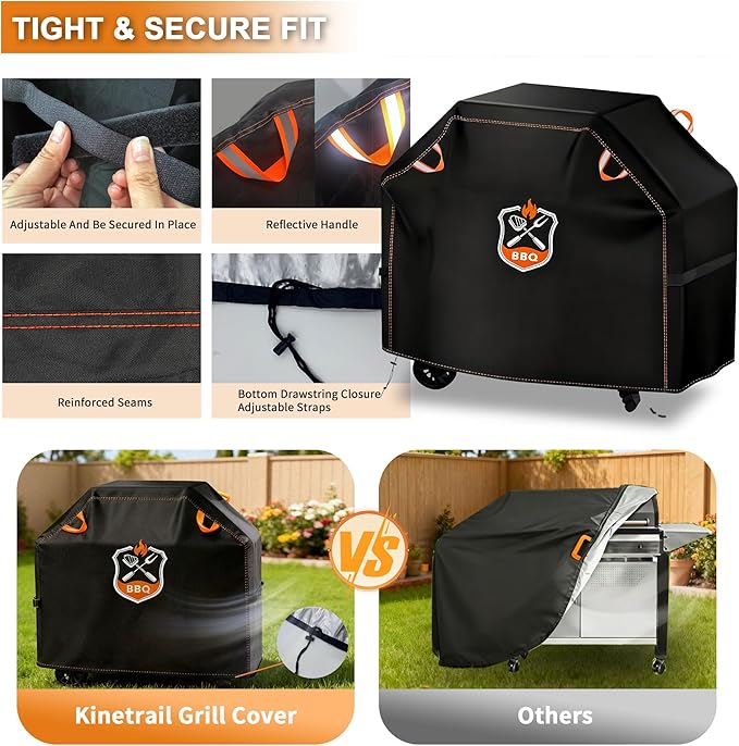 Kinetrail Grill Cover, Universal 52" BBQ Grill Cover for Outdoor Grill, Waterproof, Weather Resistant, Fade Resistant Gas Grill Cover with Adjustable Double Straps for Weber, Char-broil, Nexgrill, etc