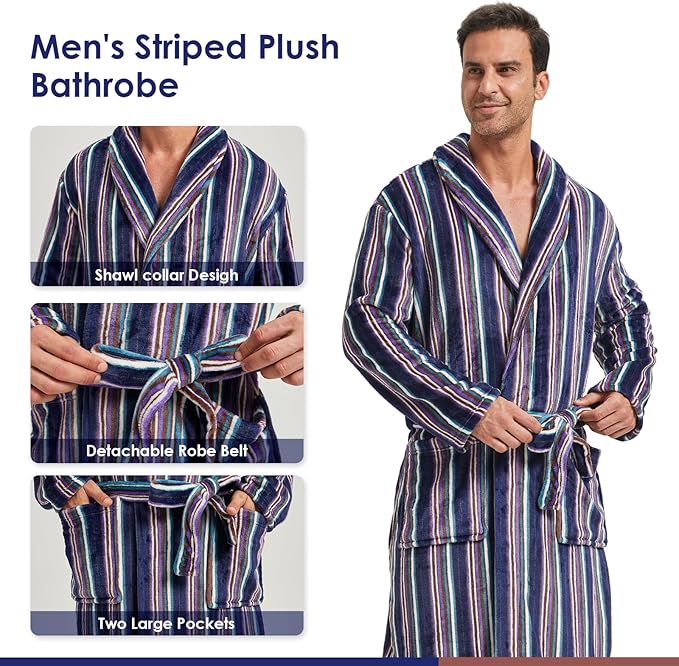 FashGudim Mens Robes Big and Tall Full Length Plush Fleece Long Robe for Men Bathrobe Shawl Collar Warm Winter House Robes