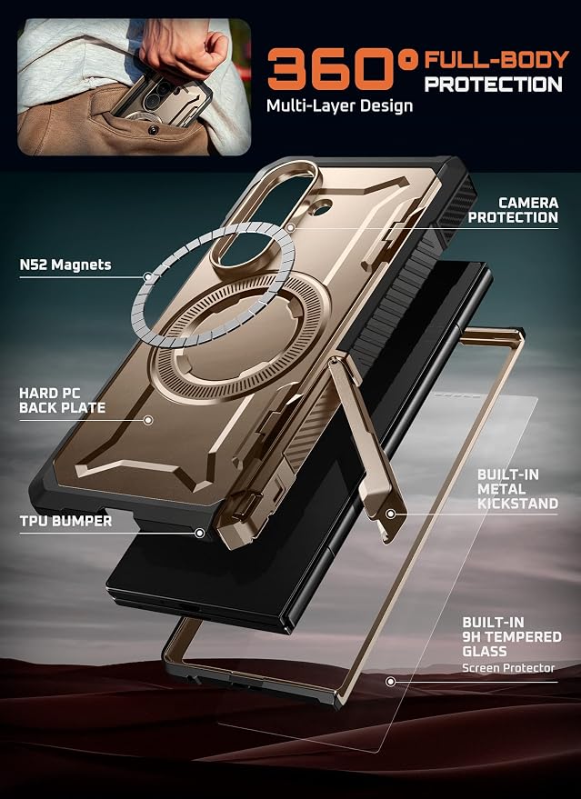 SUPCASE for Samsung Galaxy Z Fold 7 Case with Kickstand Azure | Compatible with MagSafe Tempered Glass Screen Protector Military-Grade Protection Hinge Coverage Unicorn Beetle Grip
