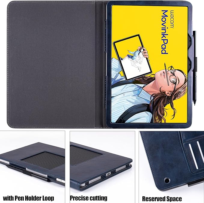 Case for Wacom MovinkPad 11 TabletDark Blue | Multiple-Angles Viewing StandPremium PU Leather Protective Cover with Pen Holder Loop