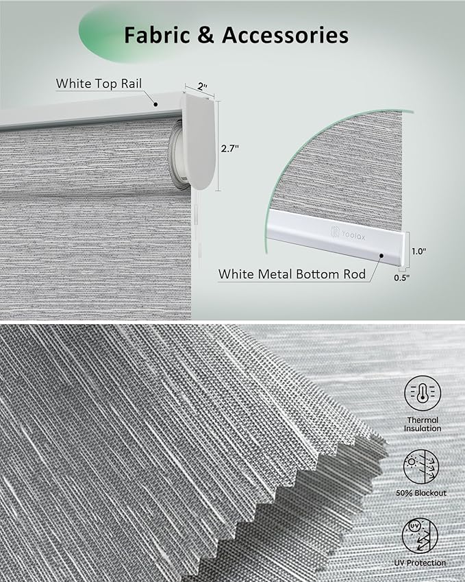 Yoolax Motorized Blinds App Control, Light Filtering Motorized Shades for Windows, Cordless Automatic Roller Shades for Bedroom Living Room Office(Light Filtering Jacquard Gray, 25" W x 72" H)