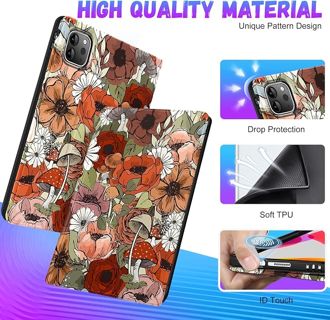 Uppuppy for iPad Pro 12.9 Case Kids Folio PU Leather Cover with Apple Pencil Holder Auto Sleep/Wake Adjustable Angles for iPad Pro 12.9 6th/5th/4th/3rd Gen Sun Moon Black