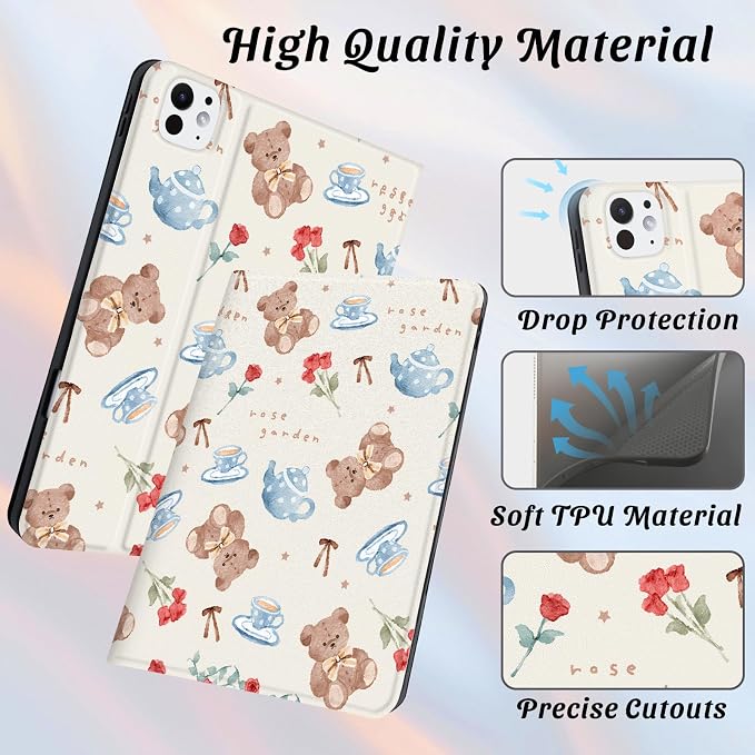 Cute Maple Bear Case for 10.2 iPad 2019/2020/2021(7th/8th/9th Gen) with Pencil Holder Auto Wake/Sleep Leather Soft TPU Back Cover for Women Girls