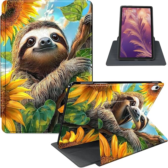 for iPad 11th Generation (A16 2025) 11 / iPad 10th Gen 10.9 2022 Case 360° Rotating PU Leather Stand Cover with Auto Sleep/Wake Shockproof TPU Backl Raccoon Perched