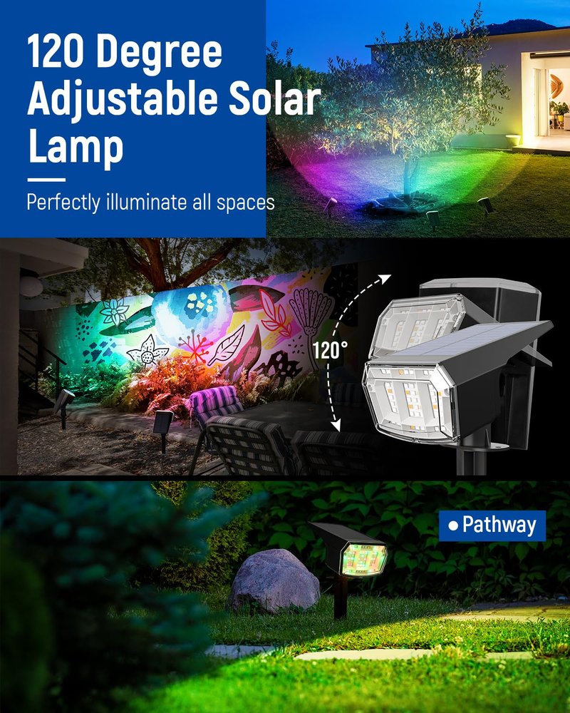 AUDERWIN Solar Spot Lights Outdoor, 9 Lighting Modes RGB, Solar Lights Outdoor Waterproof IP65, 63 LED Landscape Spotlights for Holiday Decorations-10 Pack
