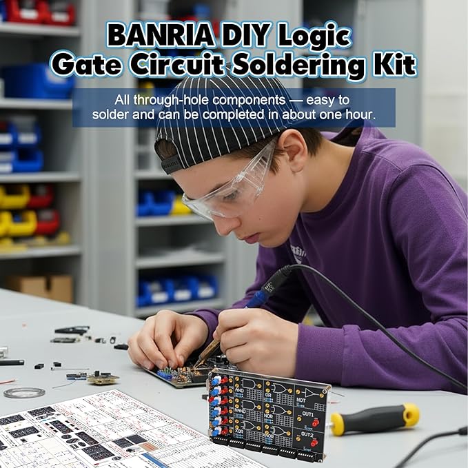 DIY Logic Gate Circuit Soldering Kit–Basic Logic Gate Learning Kit with Interactive LED Simulation, Electronics Soldering Practice Kit for Middle High School College Students STEM Education