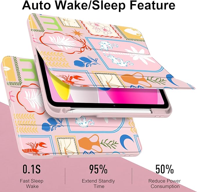 Case for iPad (A16) 11th Generation 11 inch 2025 /iPad 10th Gen 10.9 2022 - Aesthetic Cute Preppy Design Trifold Cover with Soft TPU Bumper Clear Back Auto Sleep/Wake Waves