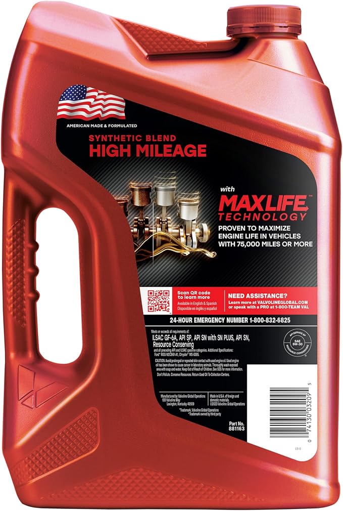 Valvoline High Mileage with MaxLife Technology SAE 5W-30 Synthetic Blend Motor