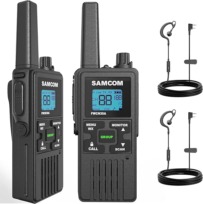 SAMCOM Walkie Talkies for Adults Long Range Rechargeable 2 Pack FWCN30A 2 Way Radios, Hiking Camping Gear for Family USB Charging 1250mAh NOAA Weather Alert