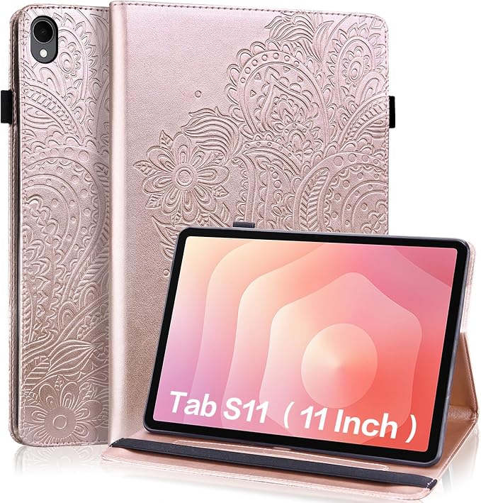 Case for Samsung Galaxy Tab S11 11 Inch PU Leather Multi-Angle Viewing Stand Wallet Protective Cover with Card Slots - Blue