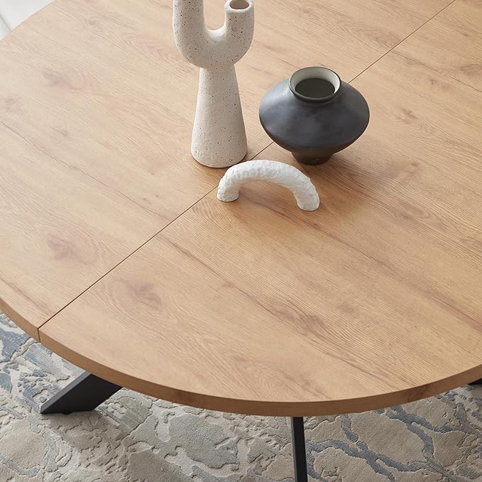 46.4" Round Dining Table Set, Mid Century Modern Round Dining Table for 4-6 Person, w/Steel Legs, Coffee Table for Kitchen Dining Room, Office, Save Space (1 Table with 4 Brown Chairs)
