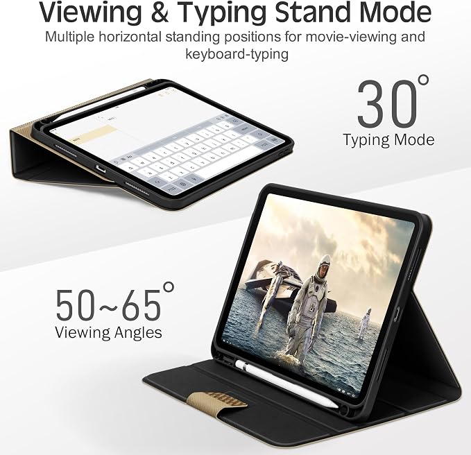 Case for iPad (A16) 11th Gen 11-inch iPad 10th Gen 10.9-inch | with Pencil Holder PU Leather Protective Cover Auto Sleep/Wake Multi-Angle Viewing/Typing Stand Magnetic Closure Beige