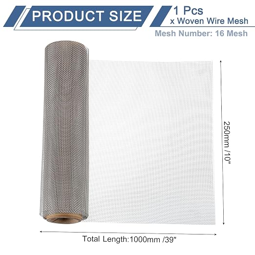 uxcell 16 Mesh 39" x 10" Woven Wire Mesh, 316 Stainless Steel Air Vent Filter
