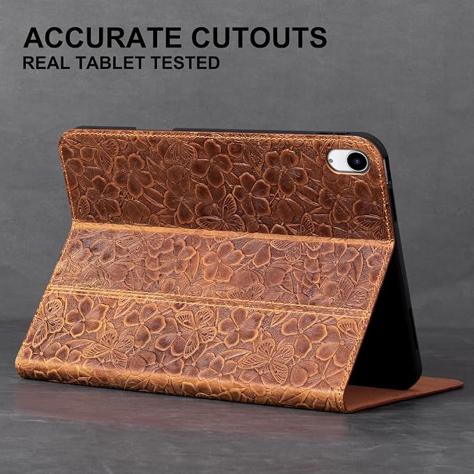 Leather Case for iPad (A16) 11th (11)/ 10th Generation (10.9) Full Grain LeatherProtective Smart Folio Cover with Pencil Holder Auto Sleep/WakeAnti Slip Black Silver