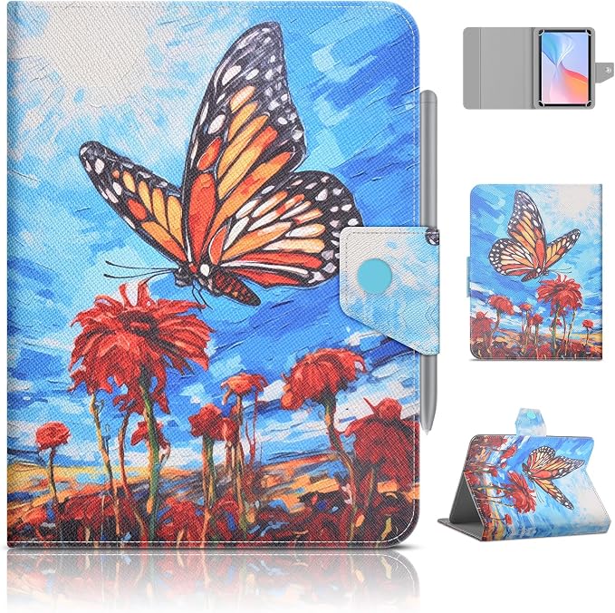 DETUOSI Universal 8.0 inch Tablet Case 8.7 inch Tablet Cover Travel Portable Protective Folio PU Leather Stand Shell Case【with 4 Fixed Rings】for All Kinds of 8.0-8.7 inch Android/iOS/Windows Tablets