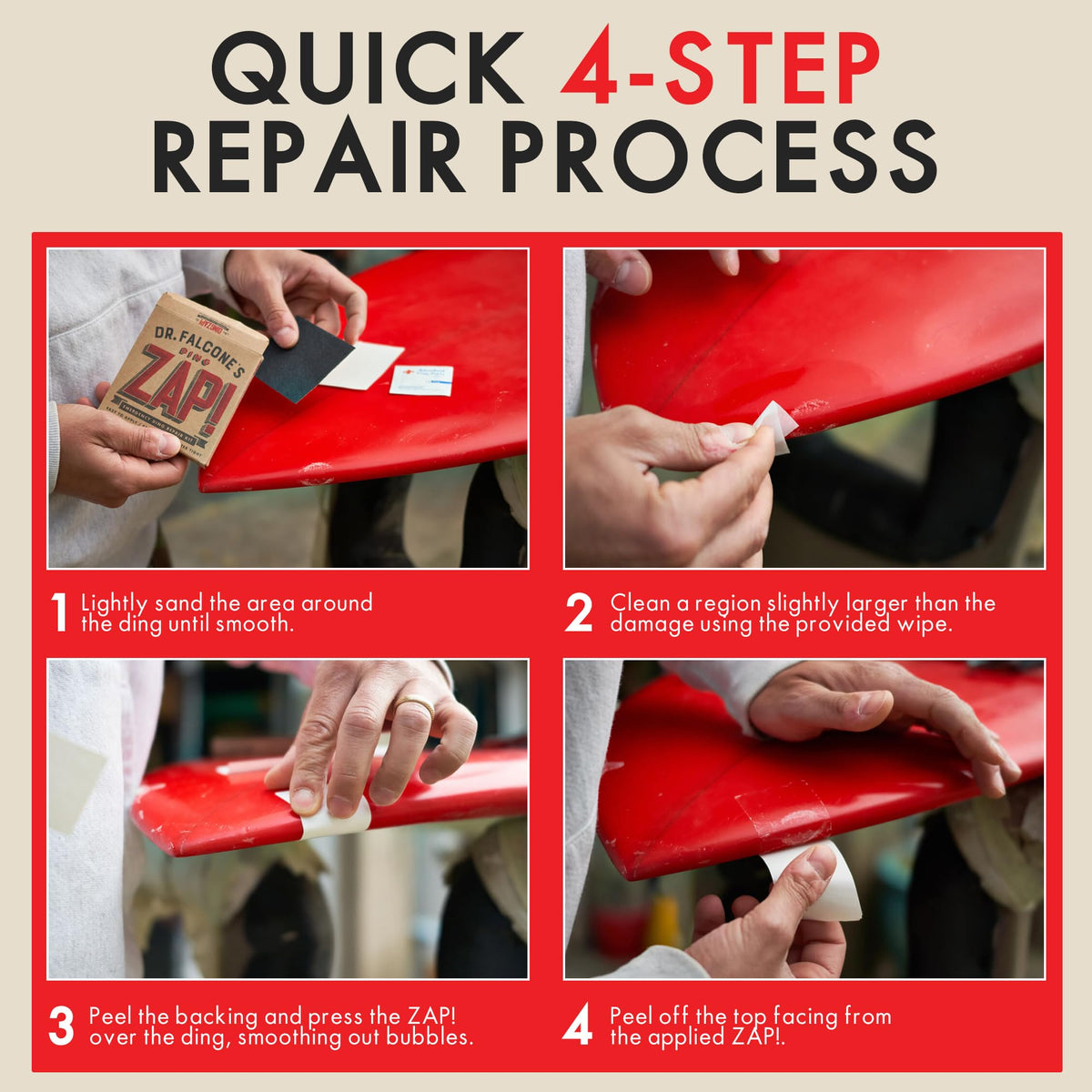 Emergency Ding Patch Repair Kit for Surfboard, Paddle Board - Fiberglass Patch with Resin Epoxy - Includes Alcohol Pads and Sandpaper - Waterproof Finish, Chip Resist for Marine Board Restoration