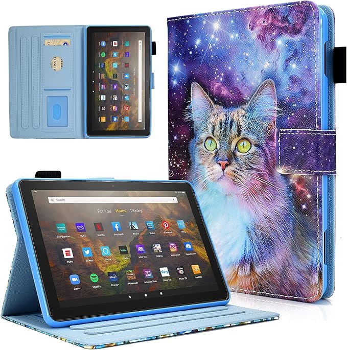Case for Kindle Fire HD 10/10 Plus 13th/11th Generation 2023/2021 | PU Leather Folio Folding Stand Protective Cover for Fire HD 10.1 inch Tablet Auto Sleep Wake Hummingbird