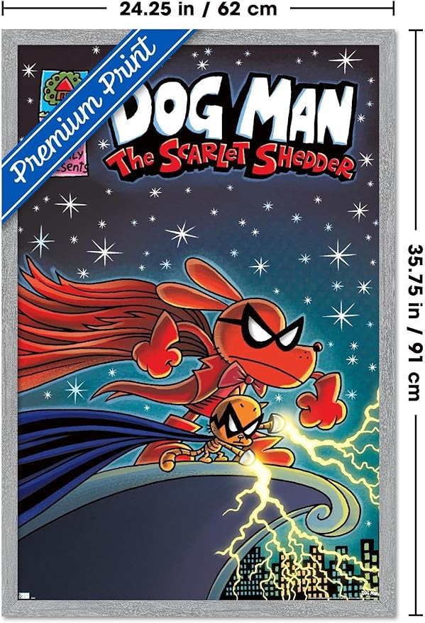 Dog Man - The Scarlet Shedder Wall Poster, 34L" x 22.4W", Gray Framed Version
