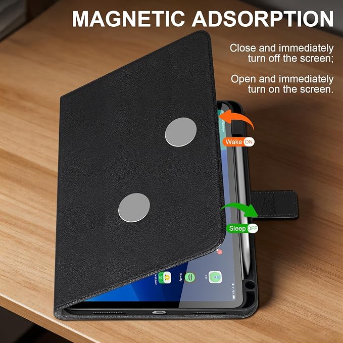Leather Case for iPad 11th/10th Gen (11/10.9) Black | Genuine Leather Pencil Holder Adjustable Stand Magnetic Closure Auto Wake/Sleep