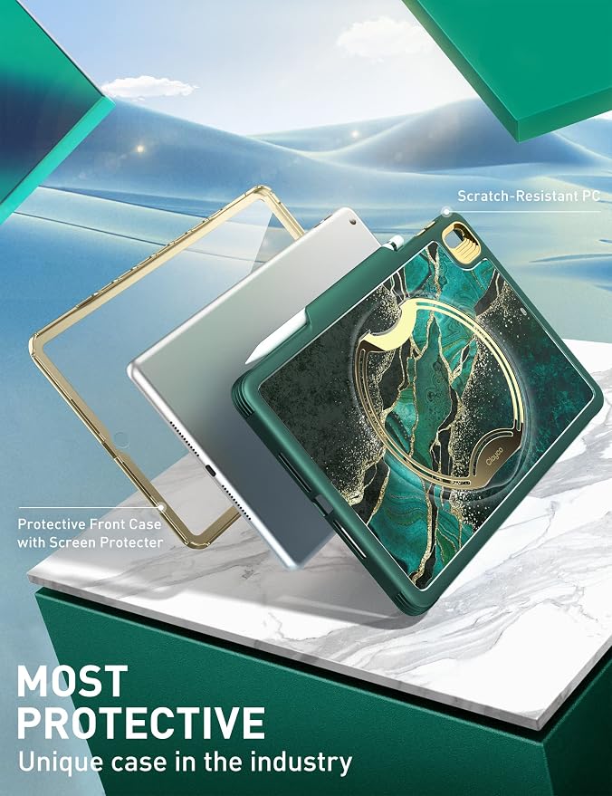 Clayco Nebula Case for iPad 9th/8th/7th Generation Case 10.2 Inch 2021/2020/2019 Multi-Angle Viewing Full Body Stand Cover for iPad 10.2 with Built-in Screen Protector &amp Pencil Holder Ocean