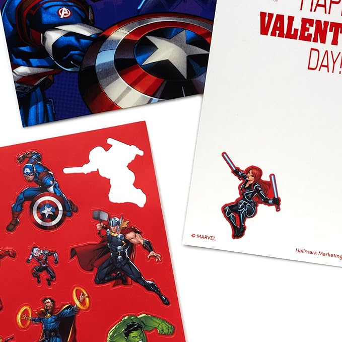 Hallmark Avengers Valentines Day Cards and Stickers for Kids School (24 Classroom Valentines with Envelopes)