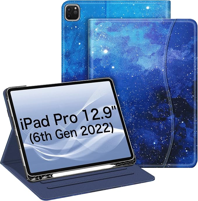 Fintie Multi-Angle Folio Case for iPad Pro 12.9 6th/5th/4th/3rd Generation | Multiple Viewing Angles Pencil Holder &amp Storage Pocket Drop Protection Pencil Charging Auto Sleep/Wake Blooming Hi