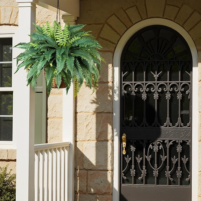 Fake Ferns Artificial Ferns for Outdoors Large Faux Ferns UV Resistance for Outdoor Large Planter Realistic Artificial Boston Fern Plants for Garden Balcony Terrace Decor 25.6In,2Pack,60Leaves