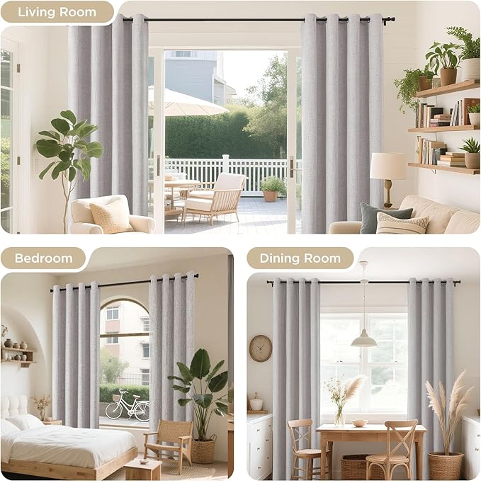 Joydeco Blackout Curtains 108 Inches Long 2 Panels Burg, Room Darkening Curtains for Bedroom, 100% Black Out Textured Thermal Drapes Privacy Protection 2 Panels Set(W52 x L108 Inch, Greyish White)