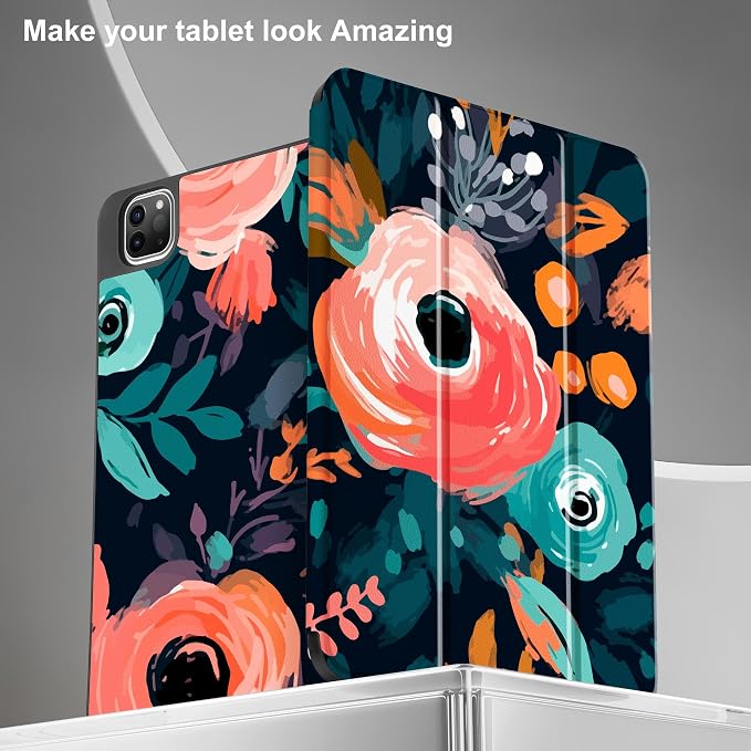 May Chen Case for iPad Pro 11 inch (4th 3rd 2nd &amp 1st Gen) 2022 2021 2020 2018 Trifold Stand + Pencil Holder + Auto Wake/Sleep + Soft TPU Protective Stand Back Cover Abstract Floral