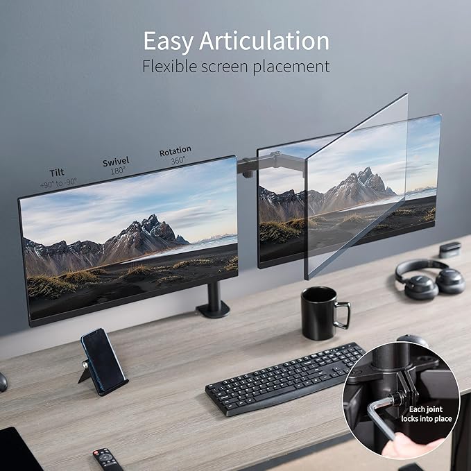 VIVO Dual Monitor Desk Mount, Heavy Duty Fully Adjustable Stand, Fits 2 LCD LED Screens up to 32 inches and 22 lbs Each, Black, STAND-V032