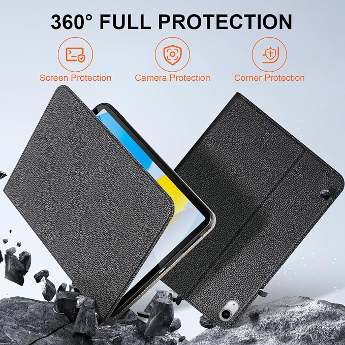 Leather Case for iPad Air 11 M2/M3/M4 &amp 10.9 4th/5th Gen Black | 2024-2026 2020/2022 Protective Shockproof Smart Cover Adjustable Stand Auto Wake/Sleep and Multiple View Angles