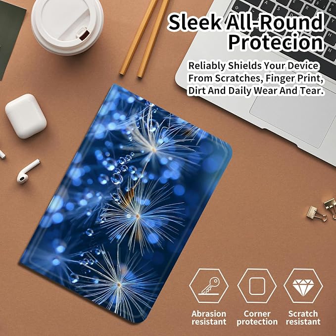Case for Fire 7 Tablet &amp Fire 7 Kids (12th Gen 2022 Release) - Slim PU Leather Protective Smart Cover with Auto Sleep/Wake &amp Multi-Angle StandBlue Dandelion