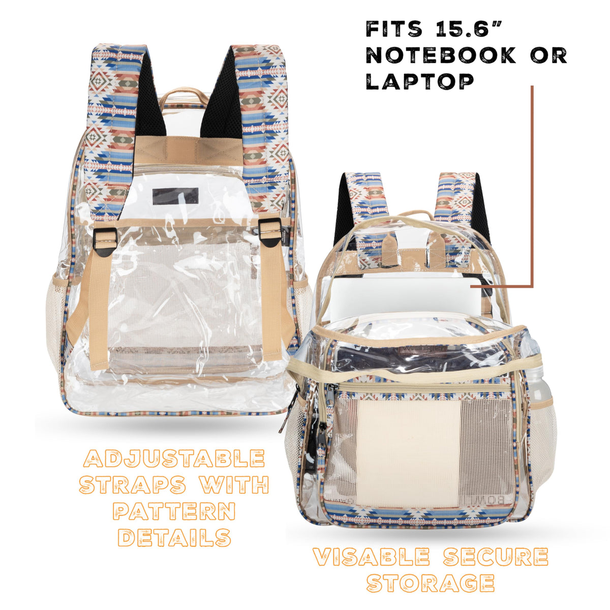 Wrangler Clear Backpack for Girls- Water Resistant Clear Bookbag, Plastic See Through Backpack for Stadium Events and School