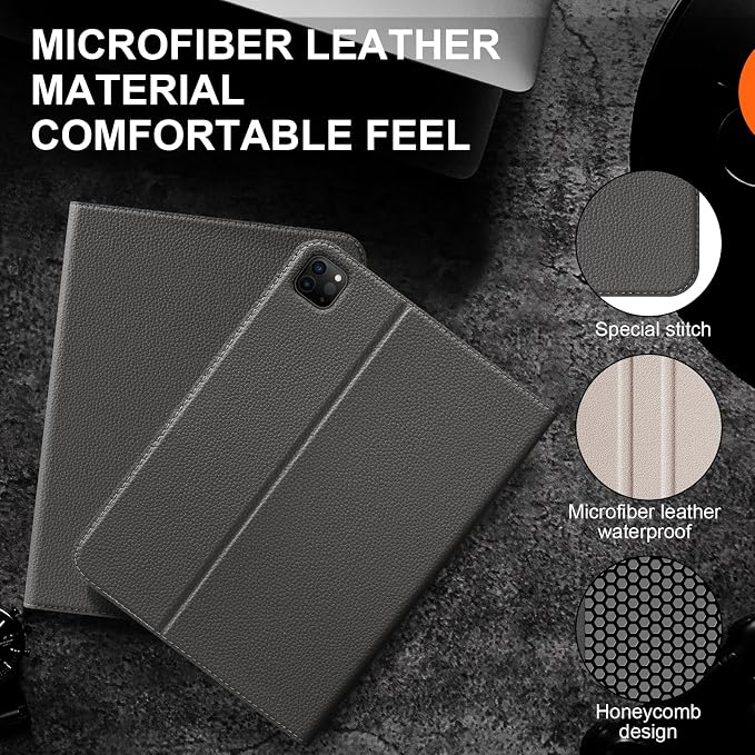 Microfiber Leather Case for iPad Pro 11 Inch (M4/M5) Black | 2024/2025 Auto Wake/Sleep slim Multiple Viewing Angles Shockproof Protective Stand