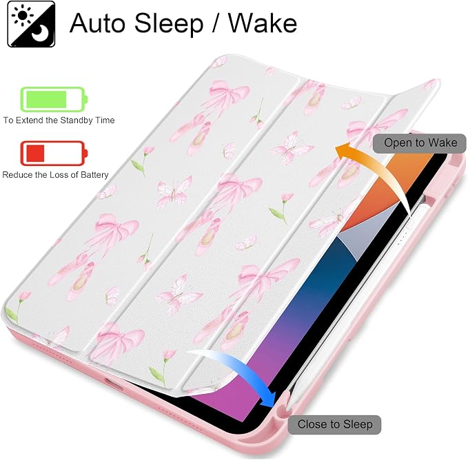 May Chen for iPad 9th Generation with Pencil Holder iPad 8th/7th Gen Case 10.2-inch [Penceil Holder] Trifold Stand Auto Wake/Sleep Clear TPU Protection Back Cover Ballet Shoes