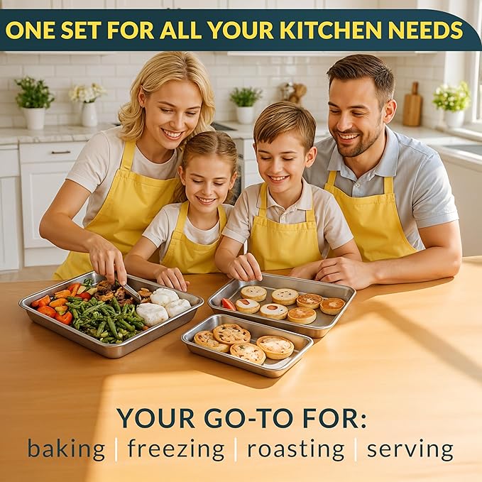 Stainless Steel Cookie Sheet Set of 3, 9/12/16" Baking Sheet Pans